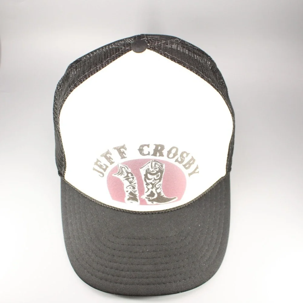 VINTAGE Jeff Crosby Hat‎ Cap Foam Snapback Trucker Black White Country Rock